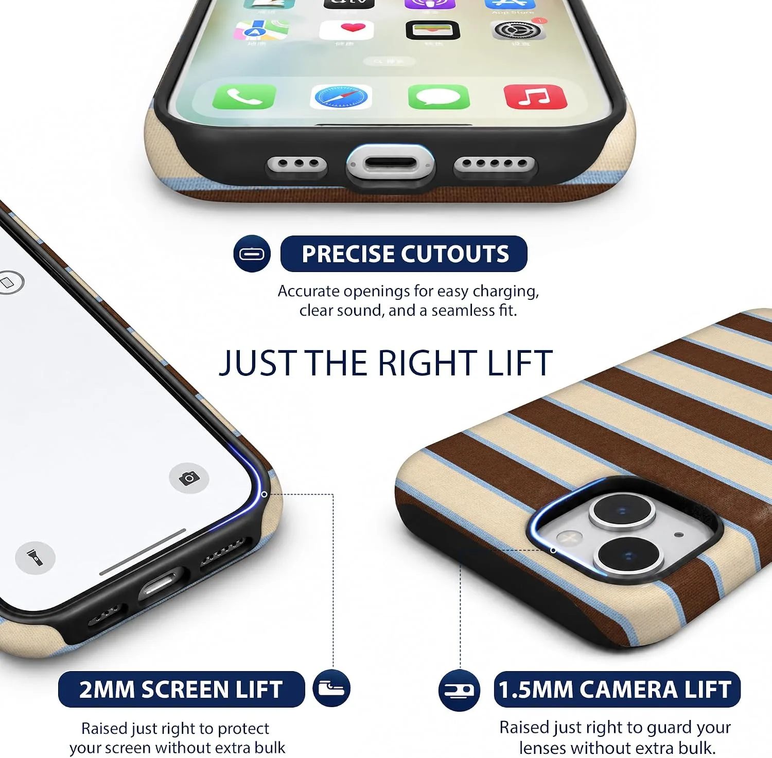 Magnetic for iPhone 15 Brown Horizontal Striped Phone Case Stripes