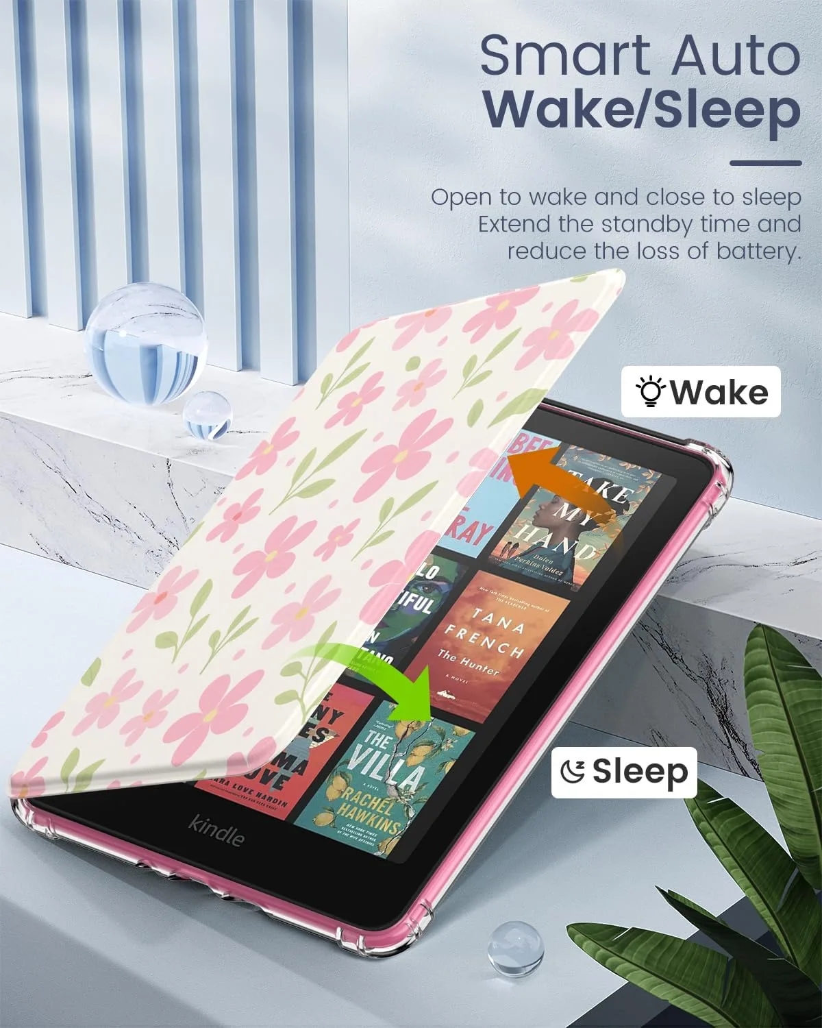 MoKo Case for Kindle Paperwhite 12th Gen & Colorsoft 2024, Flower & Leaves