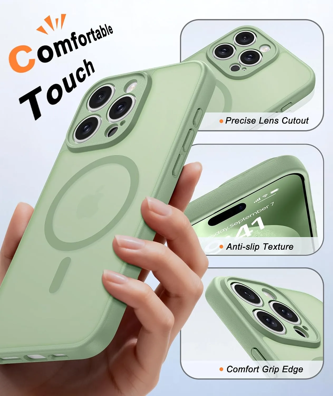 FNTCASE for iPhone 15-Pro Max Case Fit for MagSafe Light Green