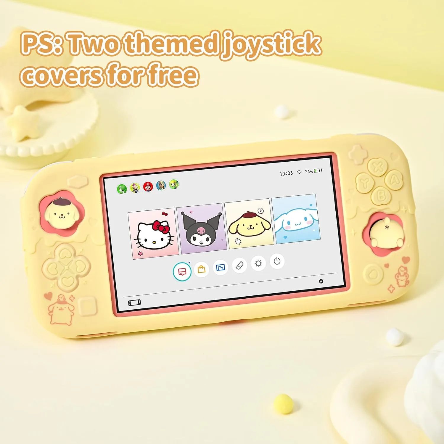 Kuitmor Switch Lite Protective Case,Soft Silicone Protective Shell,Anti-Scratch Protective Cover Case for Switch Lite with 2 Thumb Grip Caps（Yellow Pompompurin）