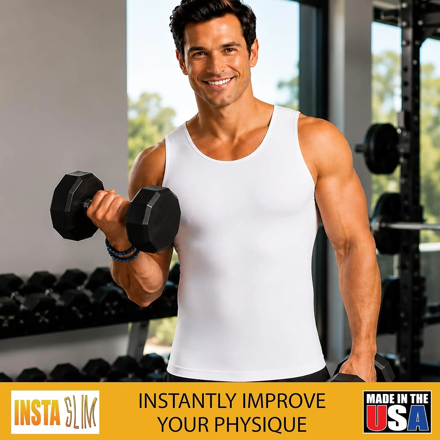 Insta Slim - Made in USA 3 Pack Compression Muscle Tank Body Shapers for Men. Back Support, Slimming Shapewear Undershirt