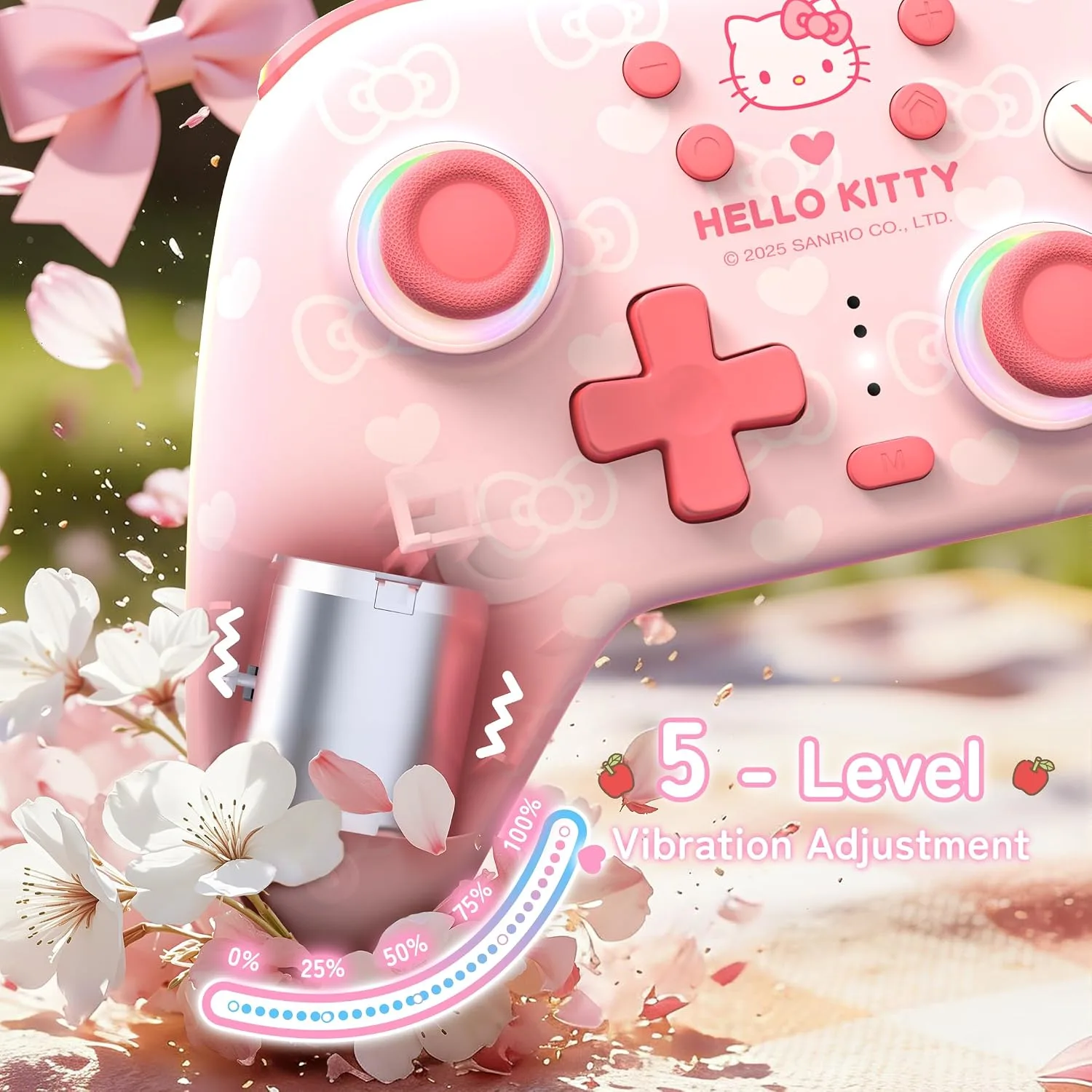 Kuitmor Hello Kitty Switch Pro Controller, Cute Hall Effect Wireless Gamepad No Drift for Switch 2/Switch/OLED/Lite, PC/Steam, Android, iOS, Bluetooth + Wired, Turbo, Back Buttons,6-Aixs Gyro, Wake-up, RGB (Pink, Without 2.4g Receiver)