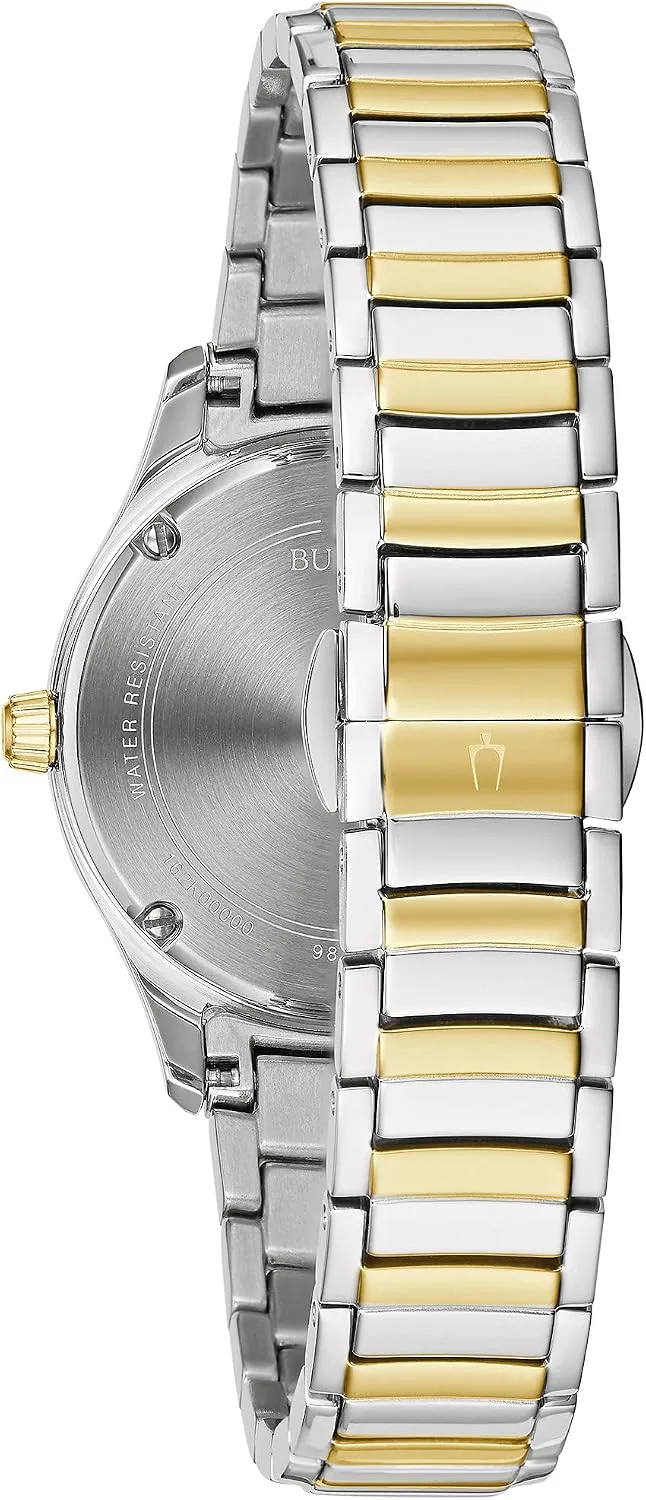 Bulova Ladies' Classic Diamond 3-Hand Quartz Stainless Steel Watch, 16 Diamonds, Mother-of-Pearl Dial, Curved Mineral Crystal