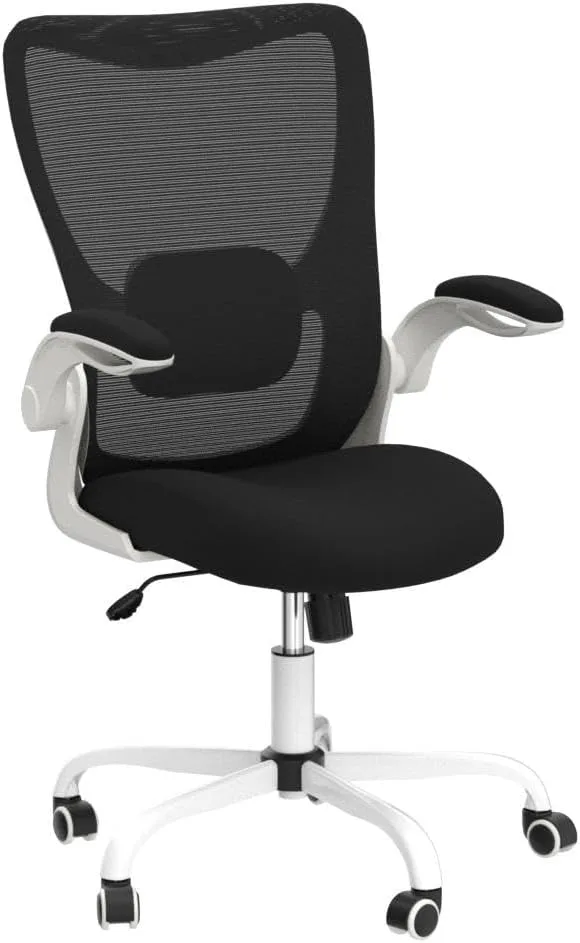 MUXX.STIL Office Chair, Ergonomic Desk Chair with Adjustable Lumbar Support and Flip up Armrest, Breathable Mesh Computer Chair for Home Office, White