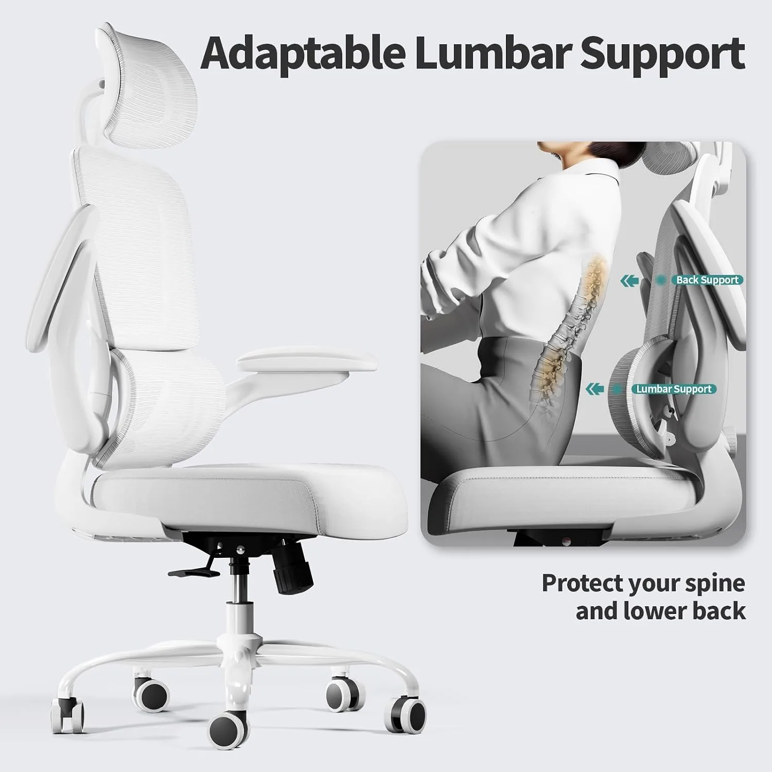 TRALT Office Chair Ergonomic Desk Chair with Lumbar Support White, 1