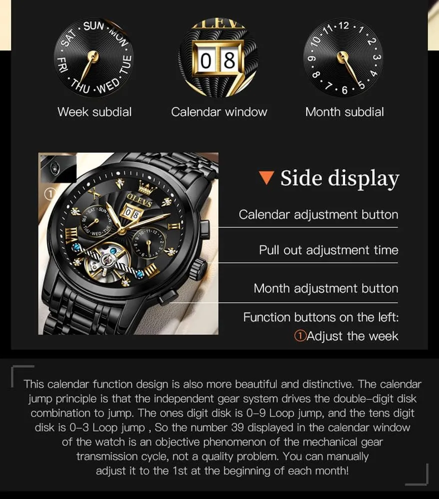 OLEVS Automatic Gold Watches for Men Luxury Classic Stainless Steel