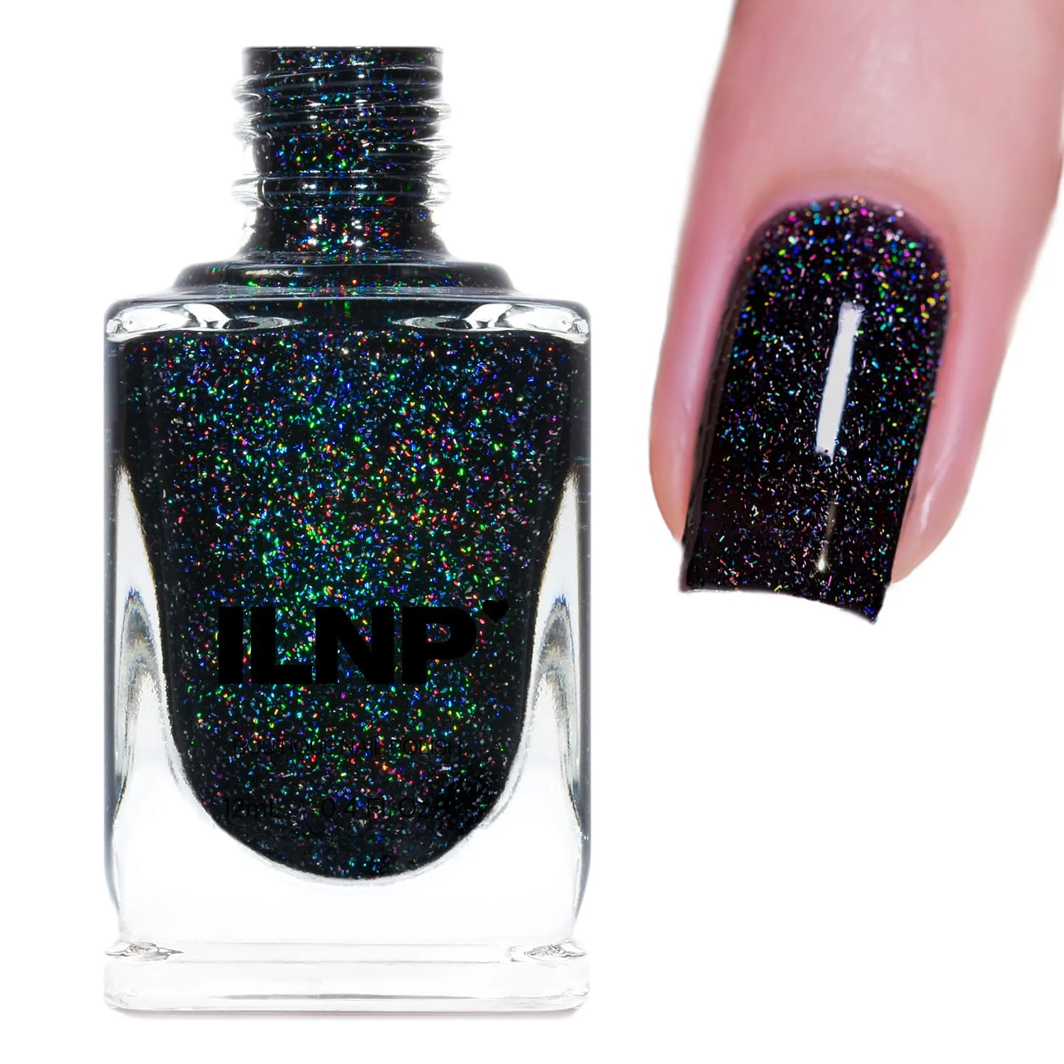 ILNP Cityscape - TRUE Black Holographic Jelly Nail Polish, High Gloss and Sparkle, Long Lasting, Chip Resistant Manicure, Non-Toxic, Vegan, Cruelty Free, 12ml