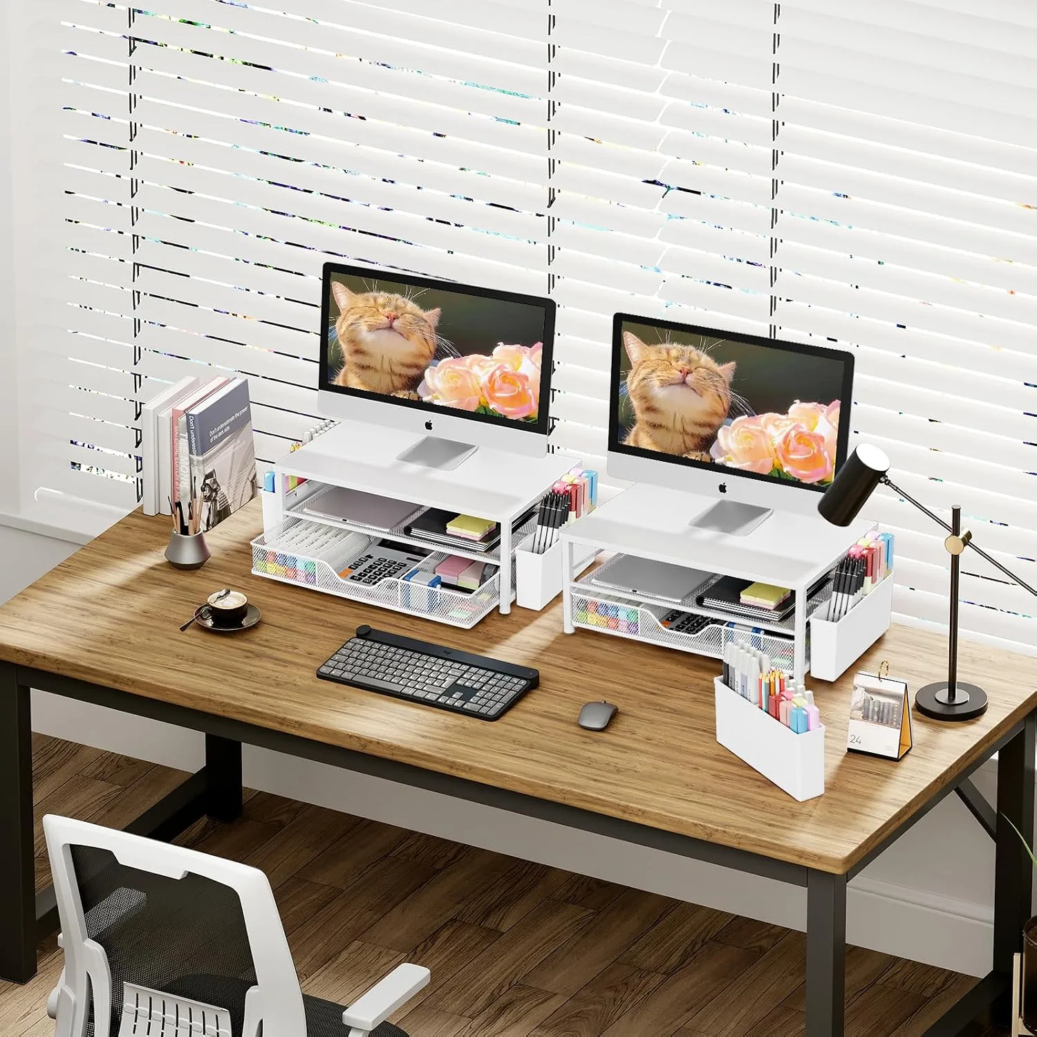 OPNICE Desk Organizer, Monitor Stand Riser with Drawer and 2 Pen Holders