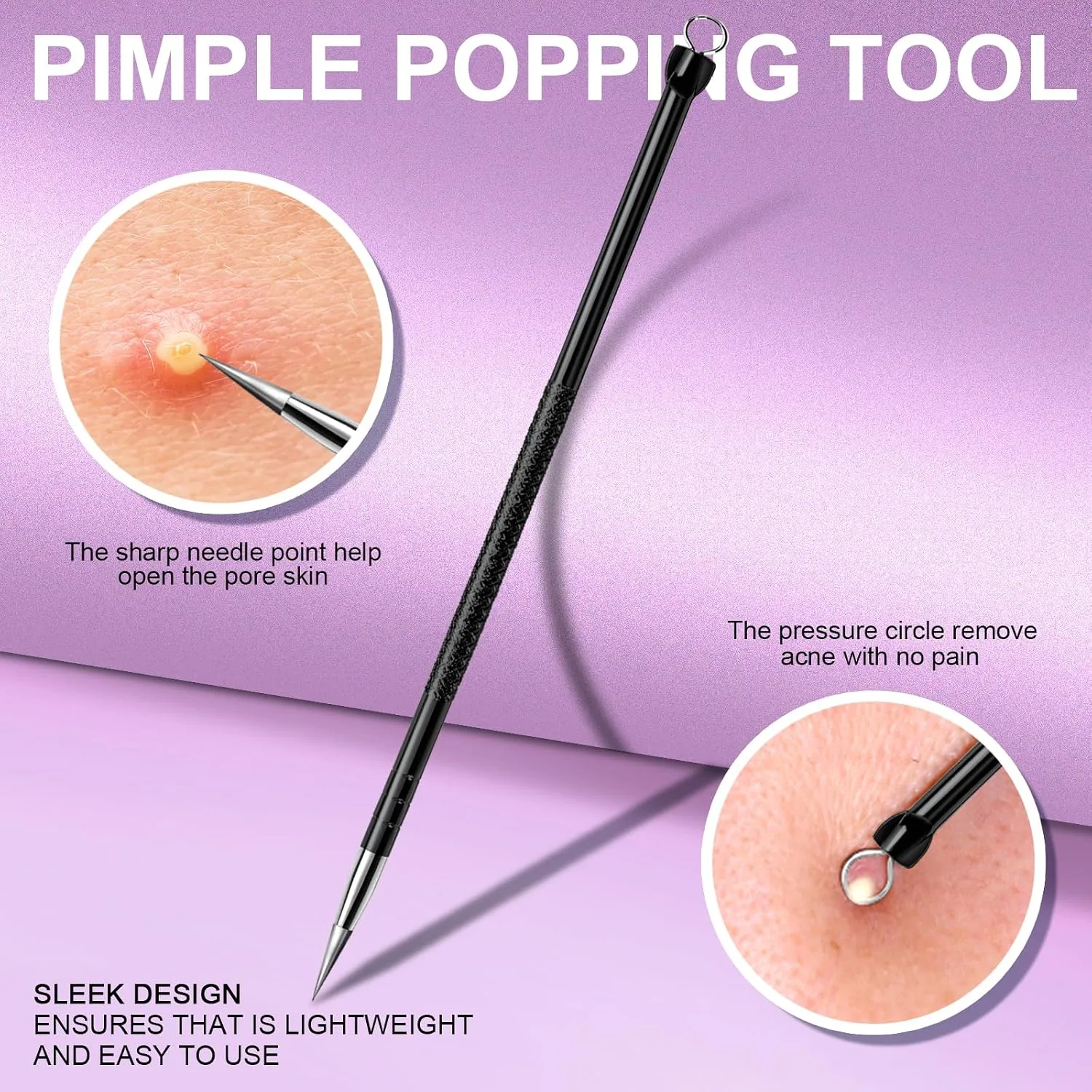 Teenitor Pimple Extractor Tool Comedone Extractor Acne Tool Blackhead Removal Tool 2-in-1 Pimple Popper Tool for Face and Nose Black