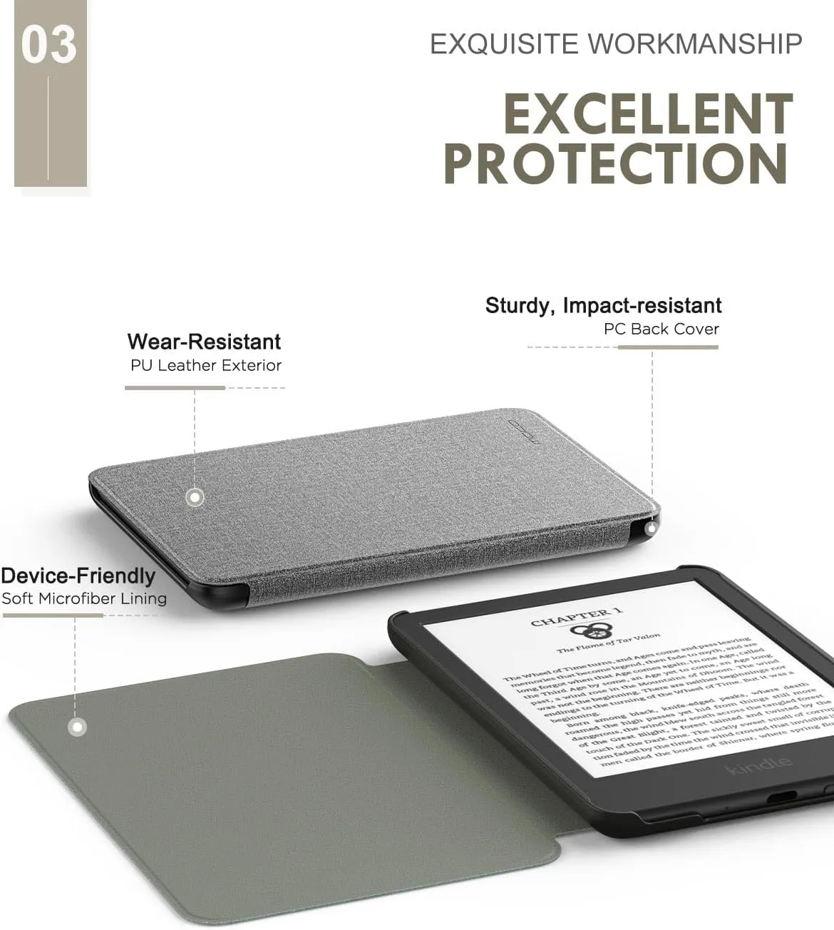 MoKo Case for 6" Amazon Kindle Basic 11th Gen 2024/2022, Denim Gray