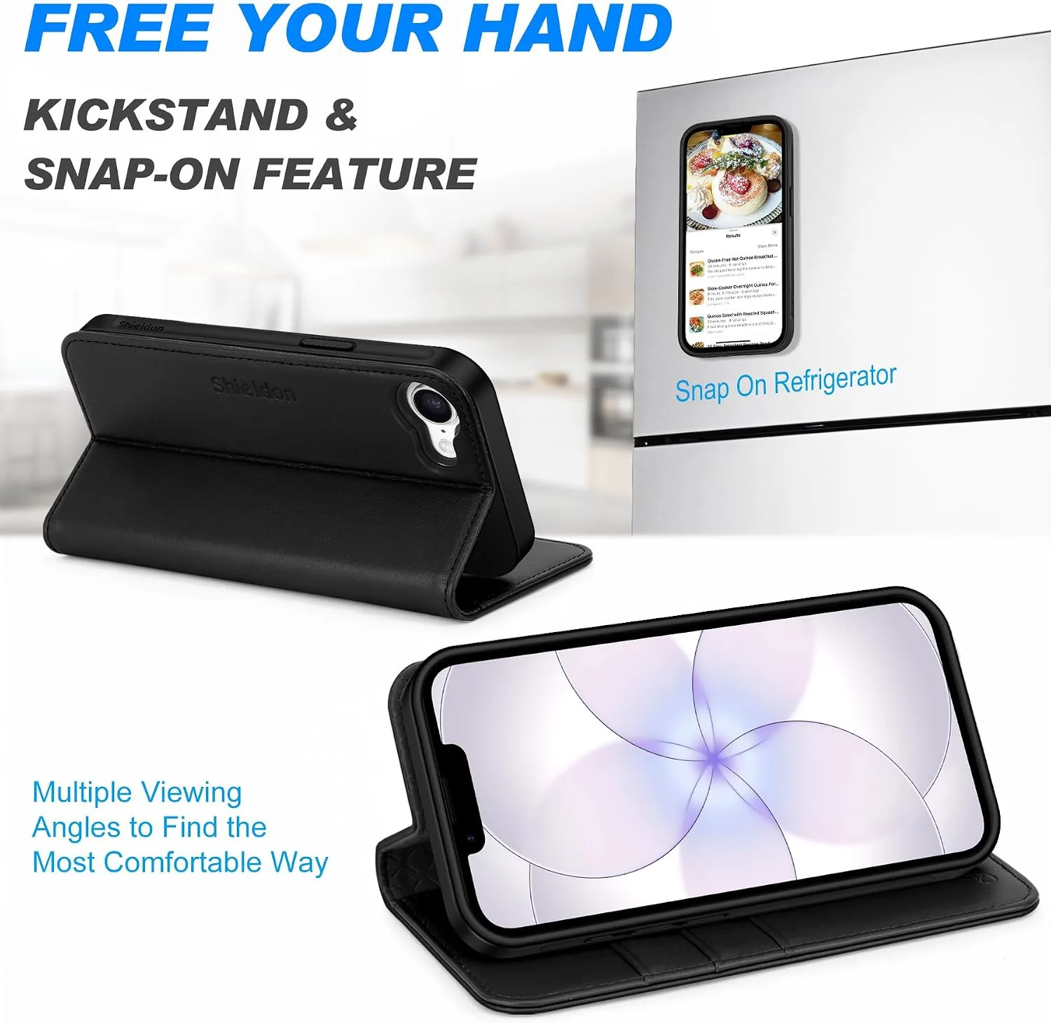 SHIELDON Detachable Genuine Leather Wallet Case for iPhone 17e 6.1", Black