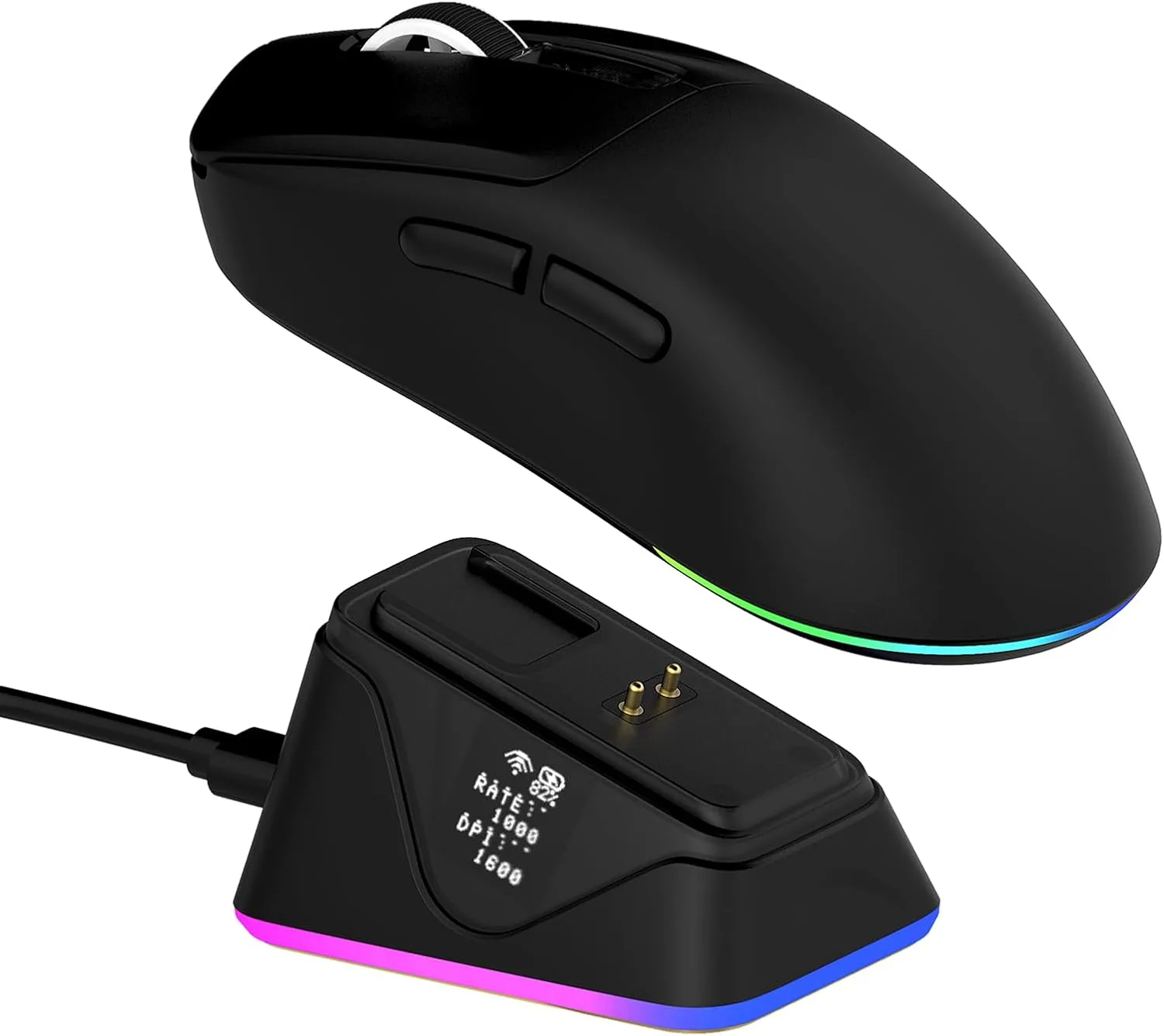 Mouse Gamer Epomaker NEX Lite inalámbrico con pantallas y base de carga RGB