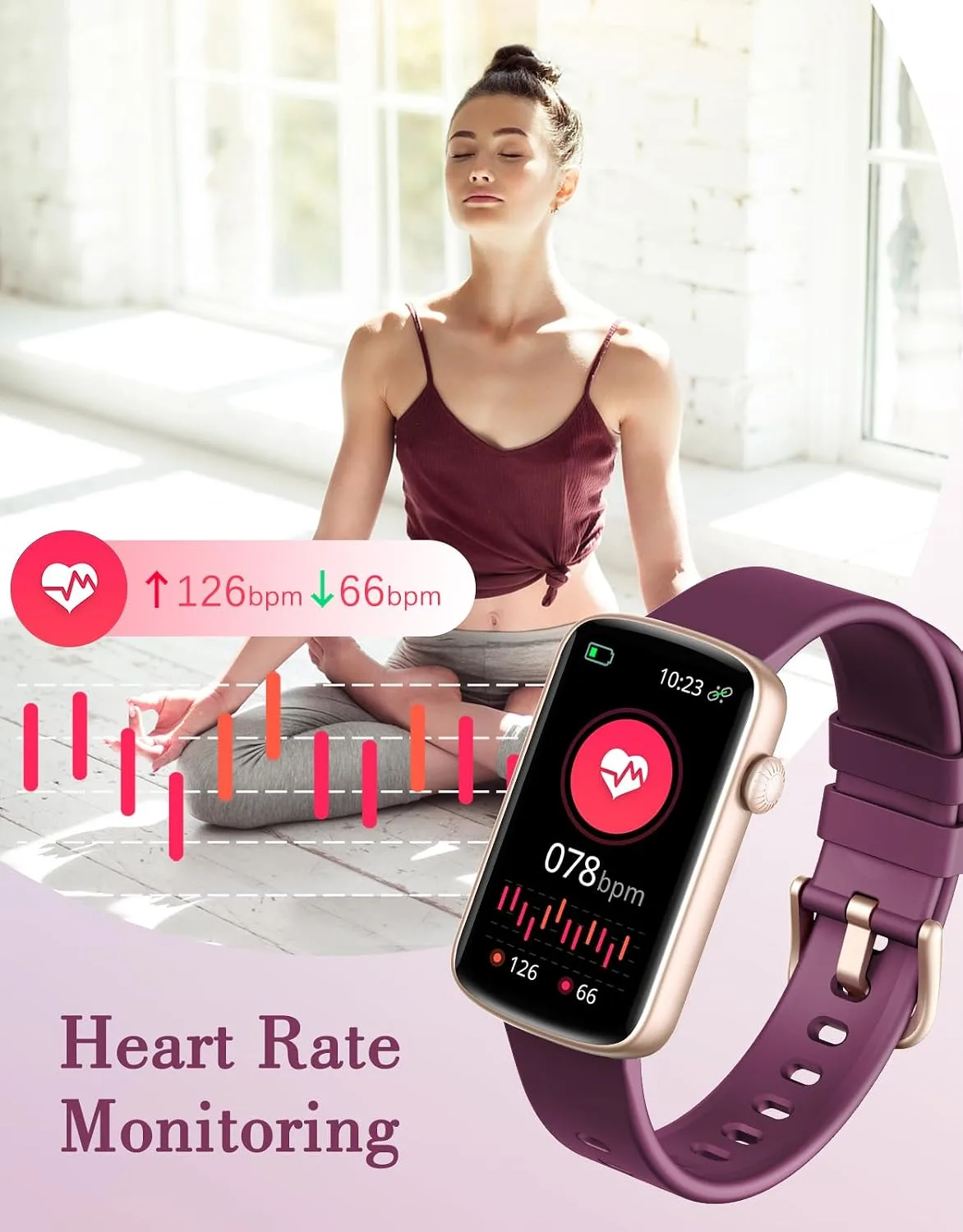 Fitness Watches for Women, LYNN2 Fitness Tracker with Heart Rate Monitor Blood Oxygen/Sleep Tracker Pedometer, Slim Step Tracker Watch for iOS/Android Phones Waterproof (Purple)