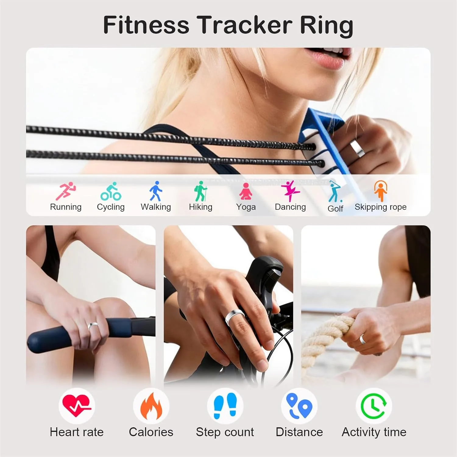 Smart Ring for Women Men, Sleep Activity Health Tracking Ring, Silver 9