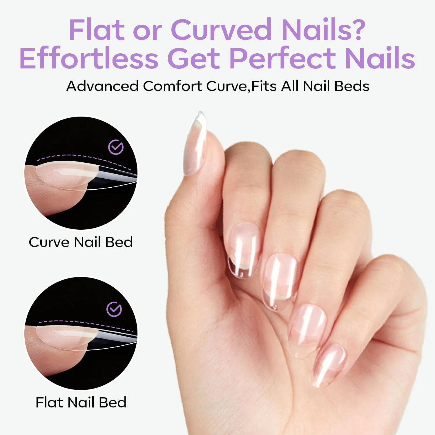 Modelones Short Round Nail Tips 360pcs Pre-etched False Oval Press On Nails