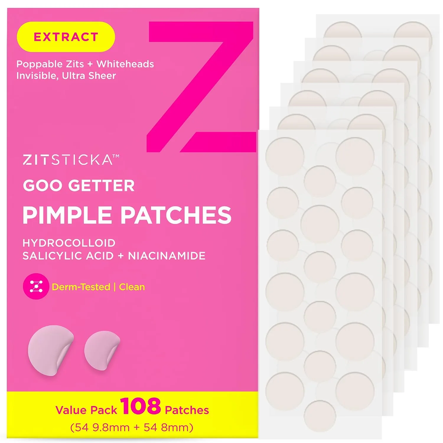 ZitSticka Pimple Patches for Face, Hydrocolloid Acne Patches, 108 Count