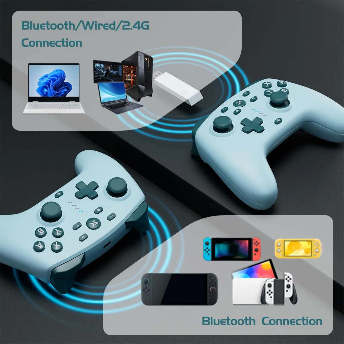 Wireless Switch Controller for Switch/Switch 2/OLED/Lite/PC(Blue+Lake Blue)