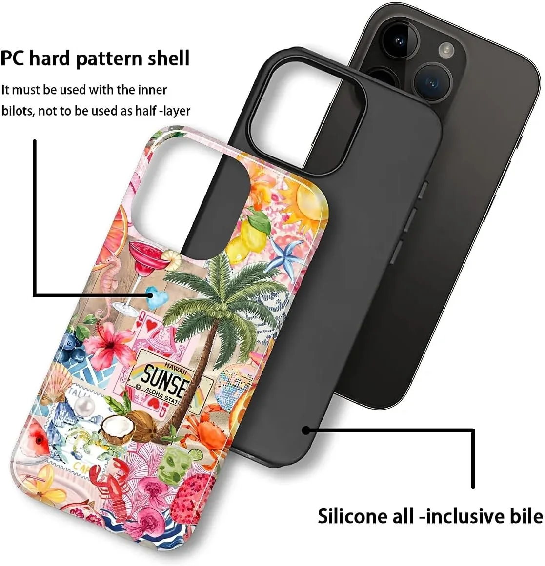 DAIZAG Case for iPhone 14 Pro Max,Mixed 2 Layer Design Shockproof Soft TPU Ddouble Protection Phone Case for iPhone 14 Pro Max-Aesthetic Summer Beach