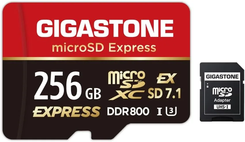 【Designed for Switch 2】 GIGASTONE 256GB microSD Express R/W 880/650MB/s SDXC Memory Card SD 2.0 3.0 5.0 7.1 UHS-I UHS-II, Action Camera Drone, V30 U3, SD Adapter 【5 Yrs Free Data Recovery】