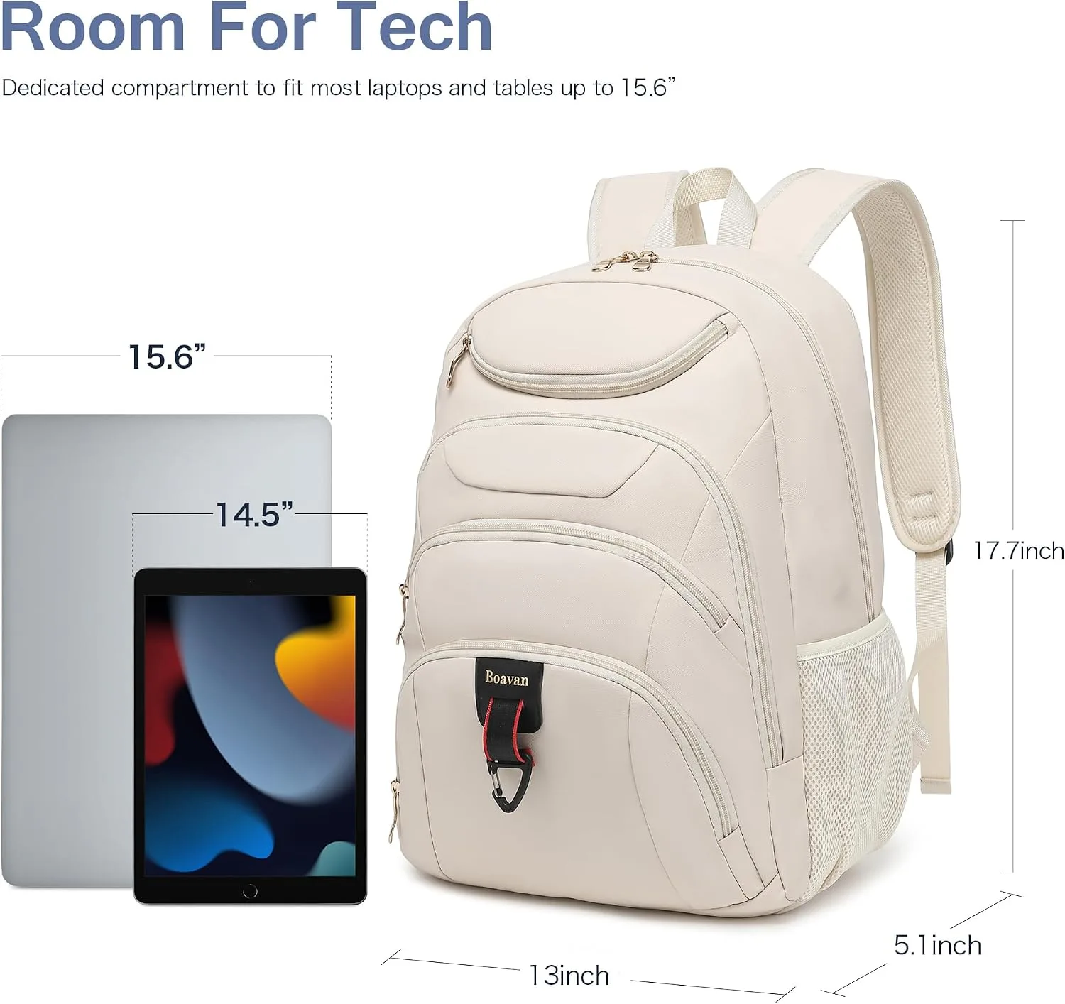 Boavan Laptop Backpack for women,15.6 inch Laptop Bag with USB Port, Waterproof Travel Work Backpack Purse, Anti-Theft Teacher Nurse Doctor Casual Bookbags Office Business backpack，Cream Beige