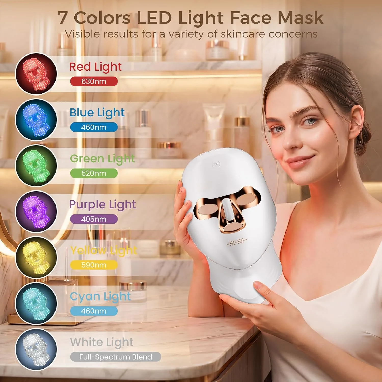 Red Light Therapy for Face & Neck, Wireless LED Face Mask Light Therapy, Rechargeable Red Light Therapy Facial Mask with Timing Function Full Coverage for Home, Travel, Yoga and Sleep Skincare