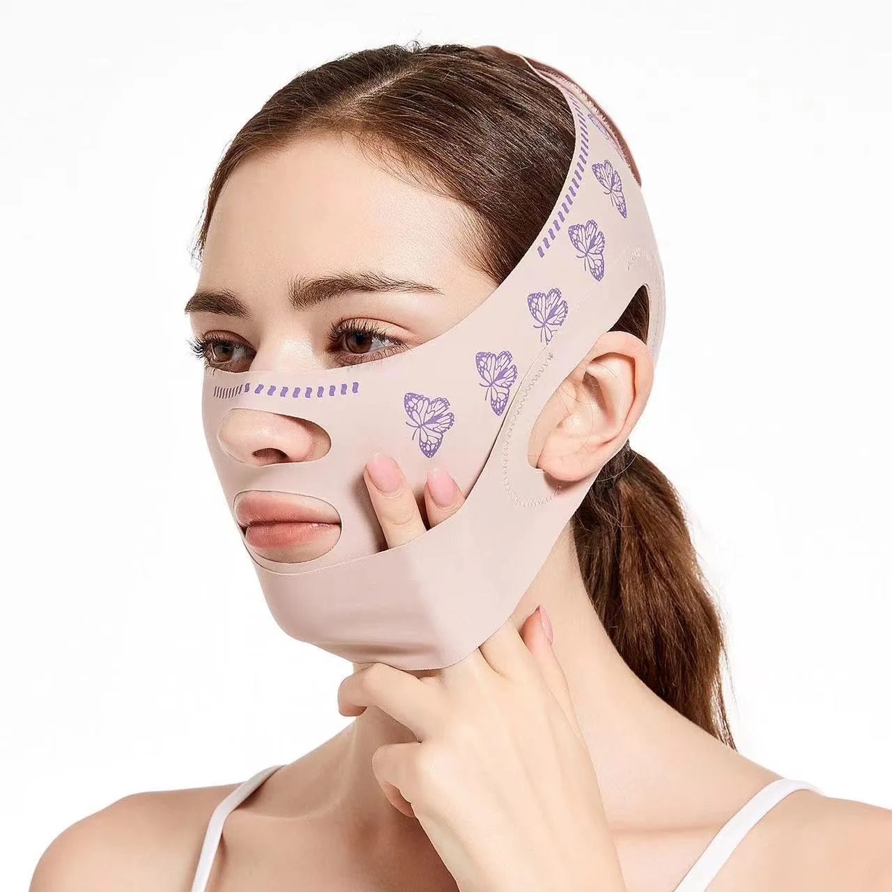 Beauty Face Sculpting Sleep Mask, Double Chin Reducer,V Shaped Slimming Face Mask, Reusable Facial Shaped UP Lift Mask- Anti-Aging and Anti-Wrinkle Band (Pink B)