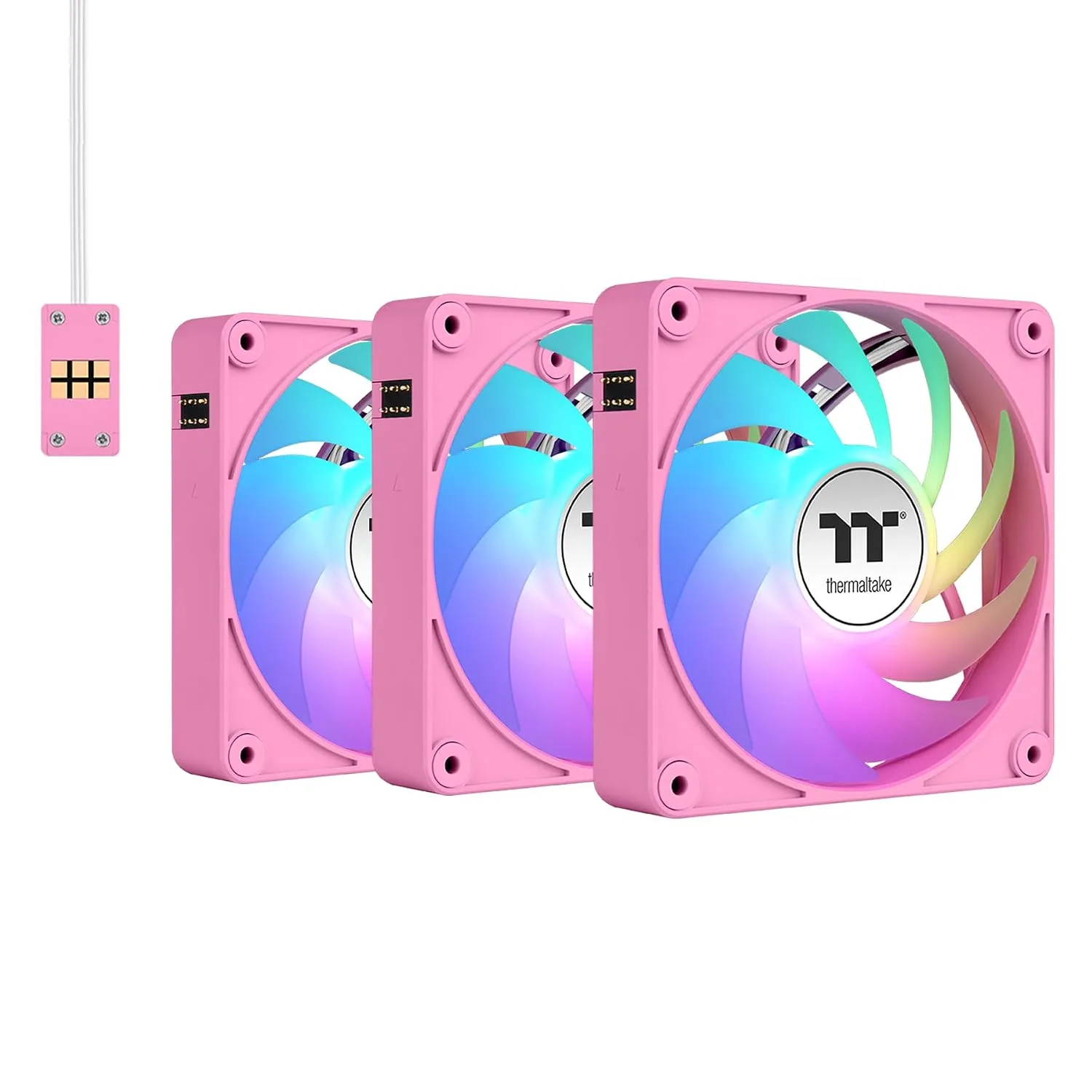Thermaltake CT120 EX ARGB Sync PC Cooling Fan 3 Pack, PWM 500~2000 RPM, 5V Motherboard Sync, 16.8 Million Colors 9 LEDs, MagForce 2.0 Connectors, Hydraulic Bearing, Bubble Pink, CL-F219-PL12PK-A