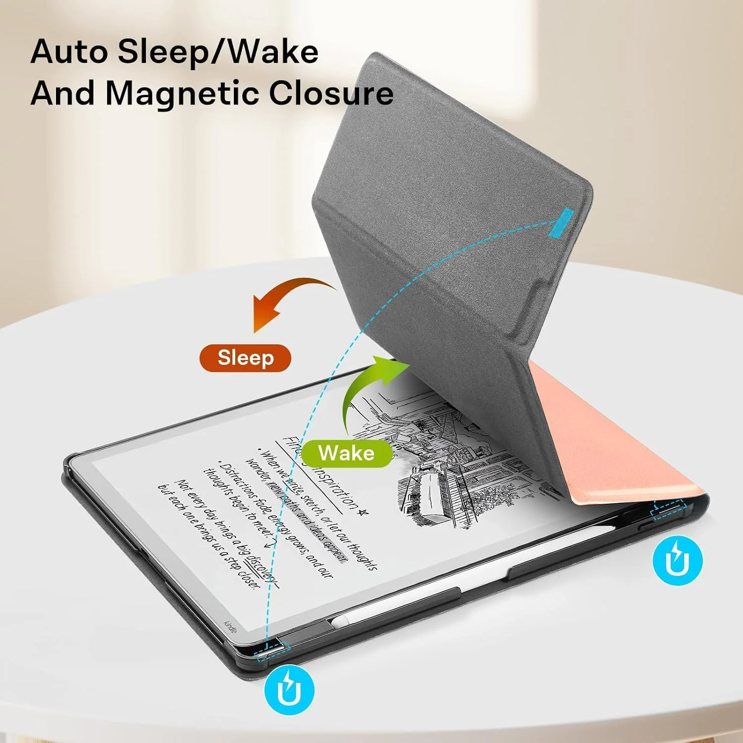 CoBak Case for 11" Kindle Scribe 3rd Generation 2025, Kindle Scribe Colorsoft with Two Viewing Angles - All New PU Leather Cover with Auto Sleep Wake, Pen Holder. Sheep Pink