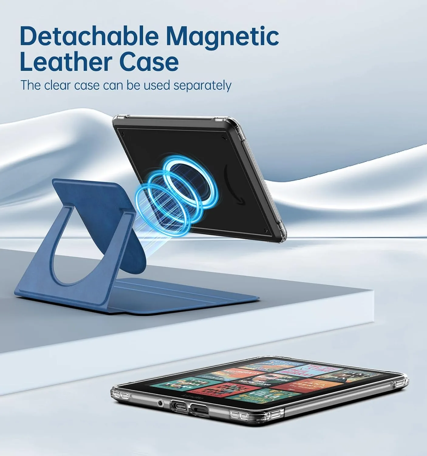 MoKo 360°Rotating Detachable Case for 7" eBook Reader,Blue Vintage Twill