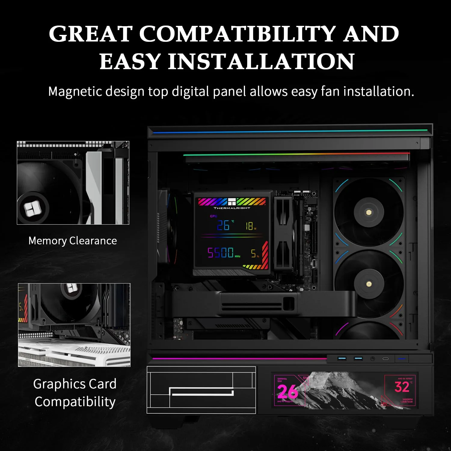 Thermalright Peerless Assassin 140 Digital Black CPU Cooler,Digital Screen
