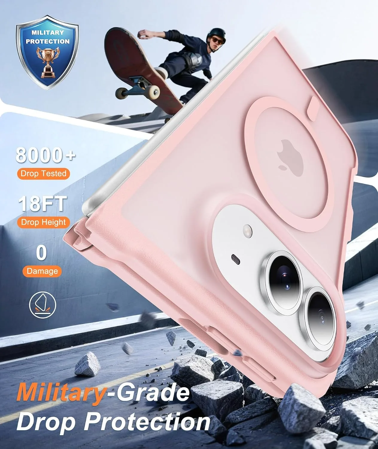 FNTCASE for iPhone Duo Case: Translucent Matte Fit for MagSafe Light Pink