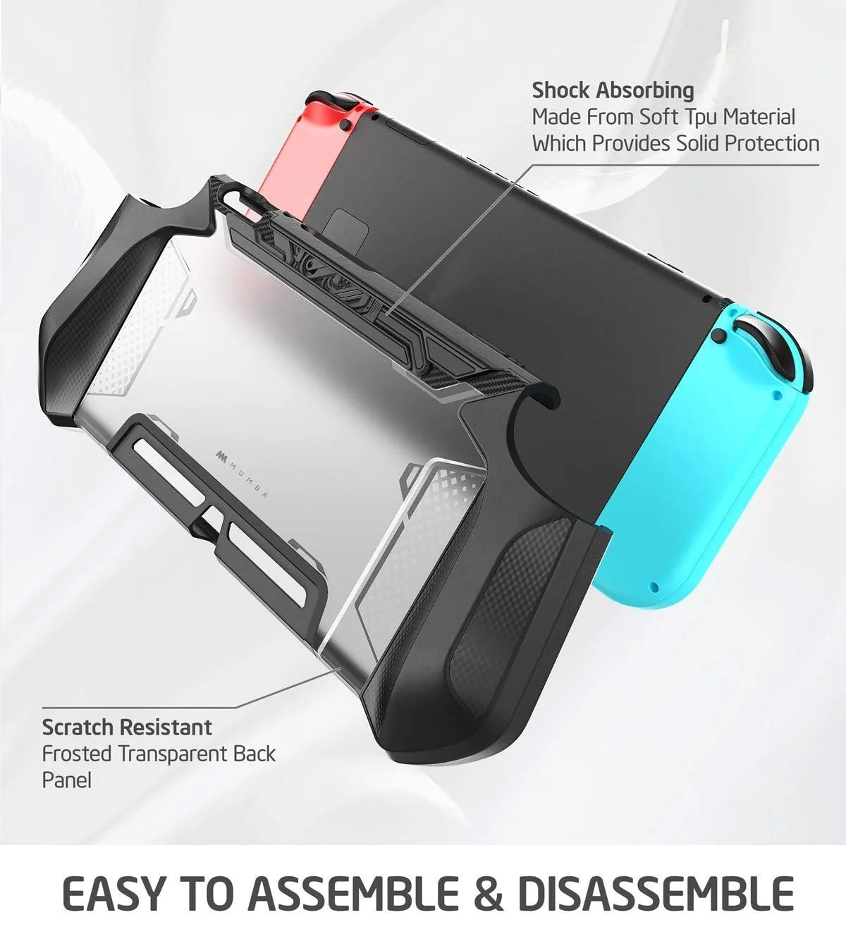 Mumba Dockable Case Compatible with Nintendo Switch 1 (2017 Release), [Blade Series] TPU Grip Protective Cover Case with Ergonomic Design and Comfort Grip,Accessories for Switch (Black)