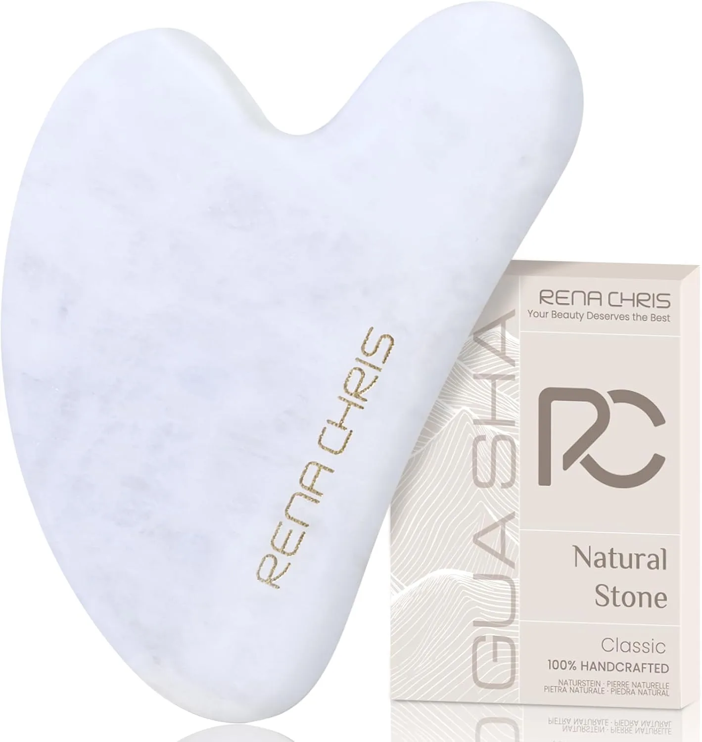Rena Chris Gua Sha Facial Tools: Rose Quartz Guasha Tool for Face, Facial Massager (Pink)