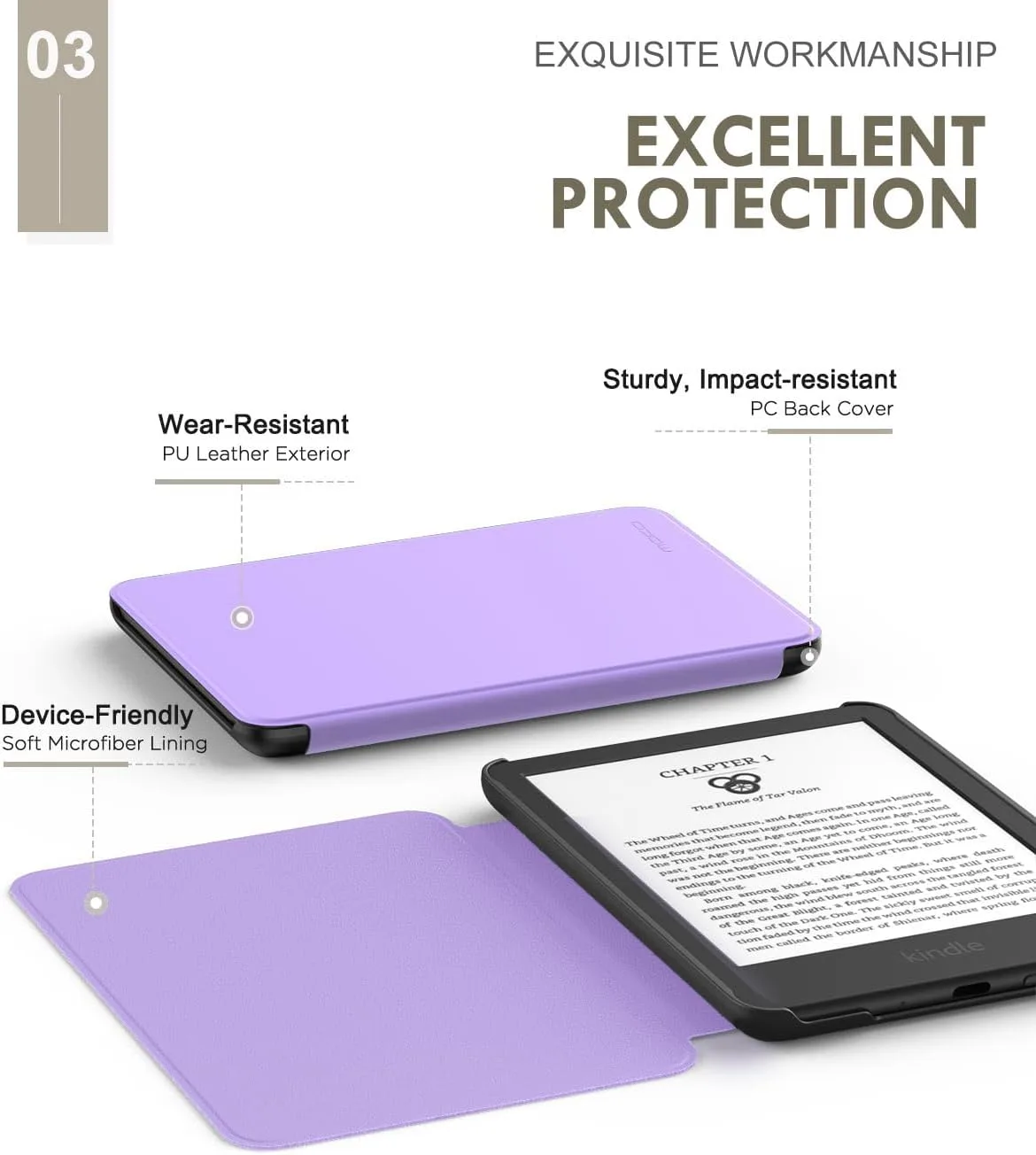 MoKo Case for 6" Amazon Kindle Basic 11th Gen 2024/2022, Lilac