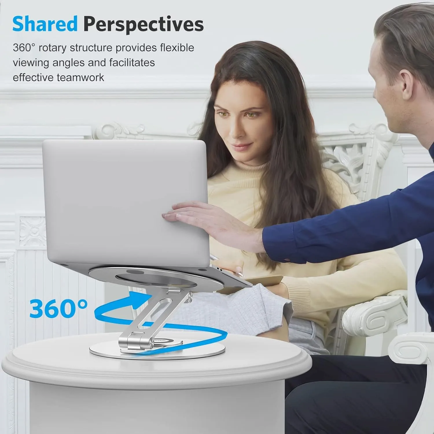 OMOTON Adjustable Laptop Stand for Desk 360° Rotating Base up to 17" Silver