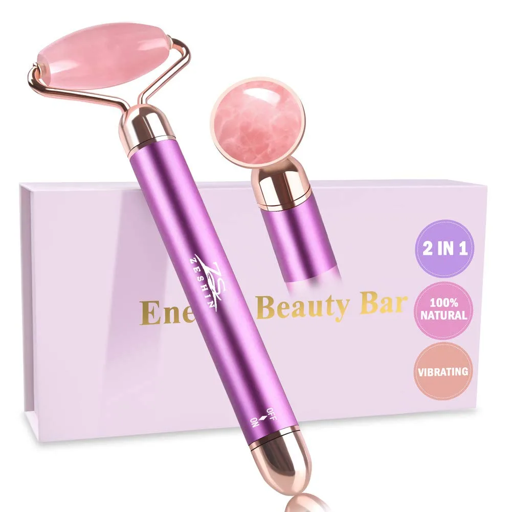 Upgrade 2 in 1 Vibrating Jade Facial Massager Roller for Face