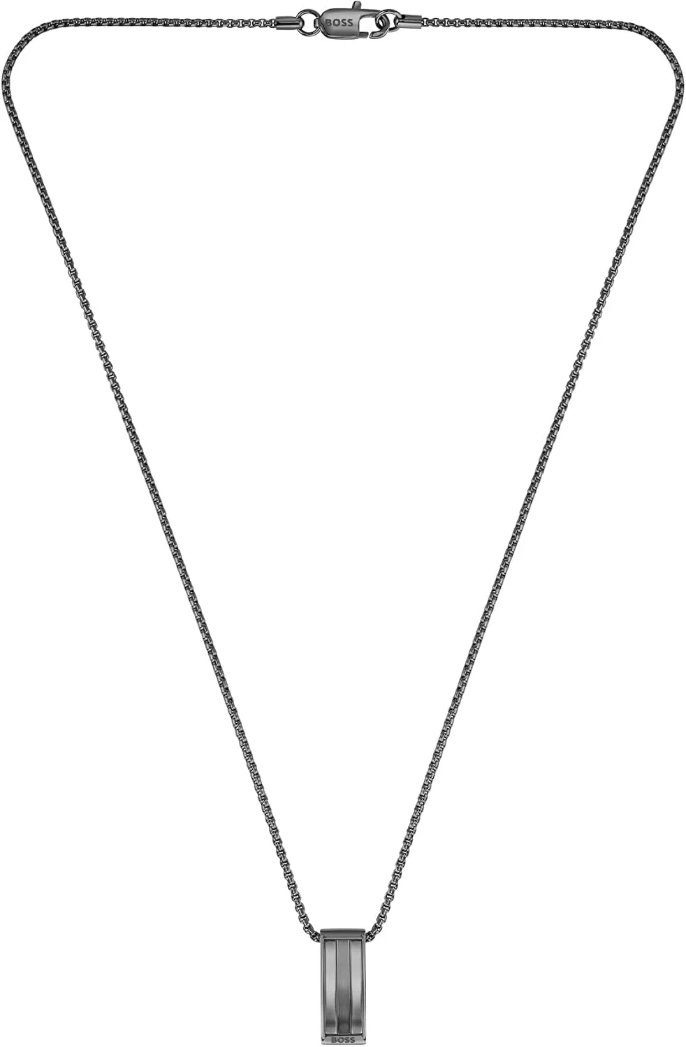 BOSS Jewelry Men’s Brooks Stainless Steel Necklace with Stripe-Effect Pendant