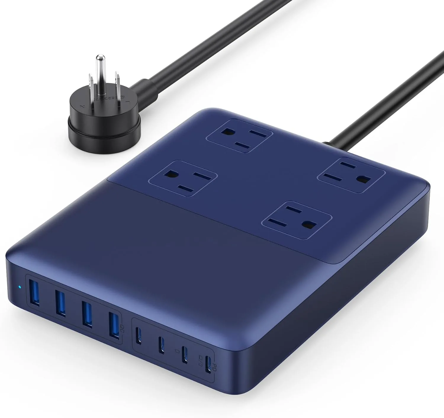 12-in-1 Charging Station USB C Power Strip with 5ft Cord and Plug,200W GaN IV USB C Charger Block,4 AC Outlets,8 USB for MacBook,iPhone 18/17/16,Fast Charging Desktop Charger for Office,Home Blue