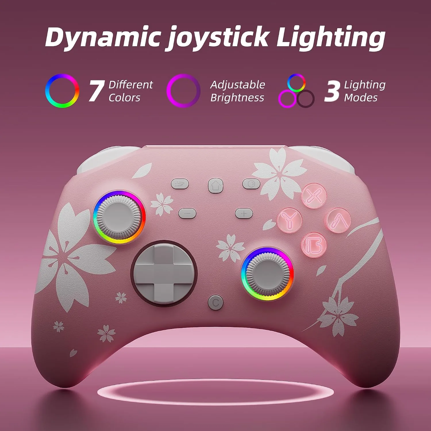 Mytrix Wireless Controllers for Switch/Switch 2, Windows PC iOS Android Steam/Steam Deck, Sakura Pink Bluetooth Controller with Programmable, Hall Effect Joysticks, Adjustable LED Light/Turbo/Vibration