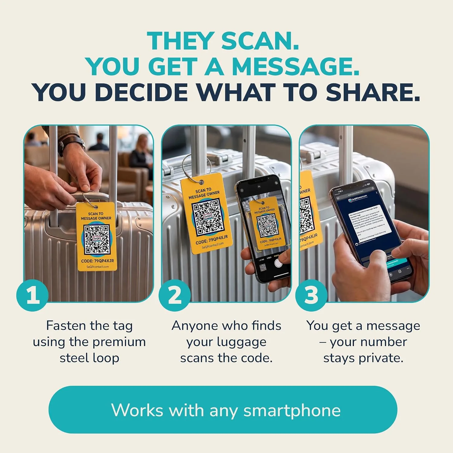 Smart Luggage Tag -Privacy QR Code Tags for Travel Suitcases, 2 Pack Yellow