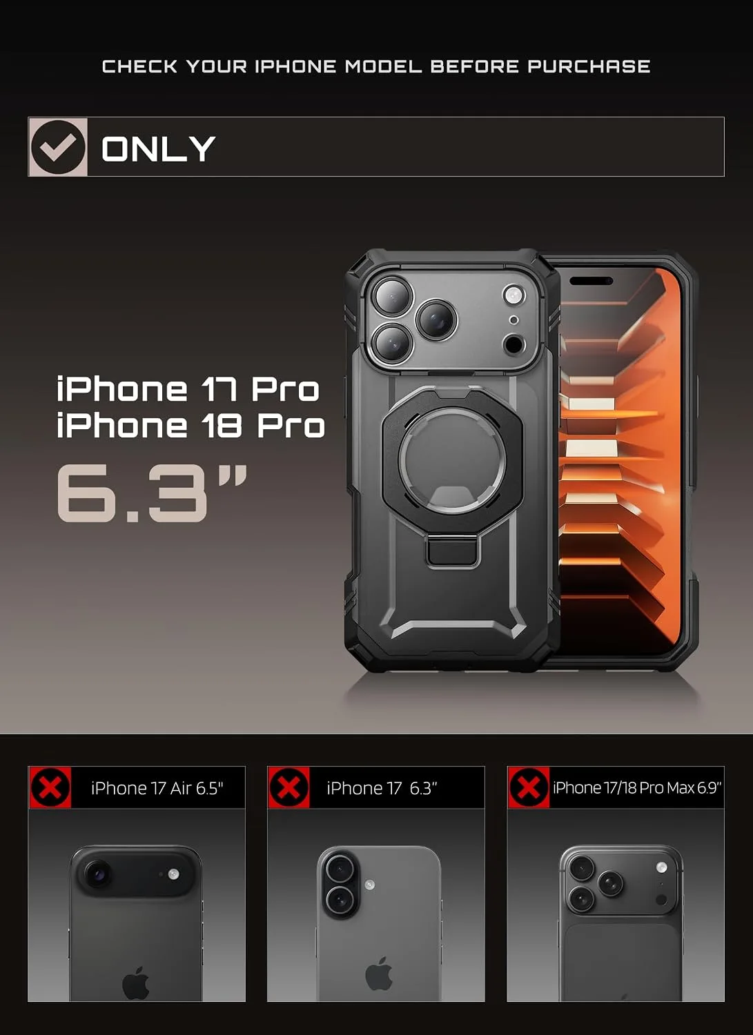SUPCASE for iPhone 18 Pro Case/iPhone 17 Pro Case, Glass Protector, Black