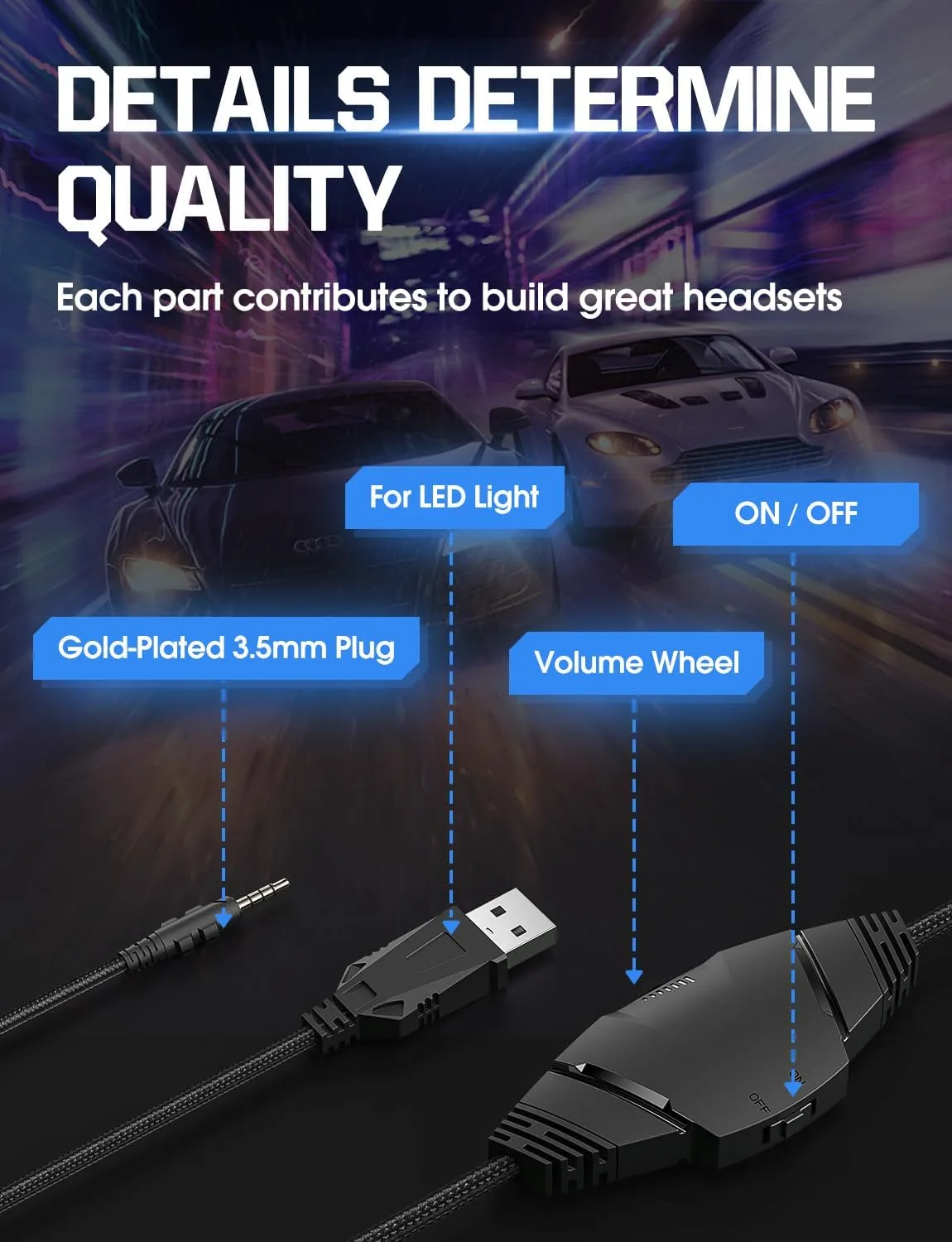 Nanddi Gaming Headset with Microphone, Gaming Headphones for PS4 PS5 Xbox One PC with LED Lights, PlayStation Headset with Noise Reduction 7.1 Surround Sound Over-Ear and Wired 3.5mm Jack (White)