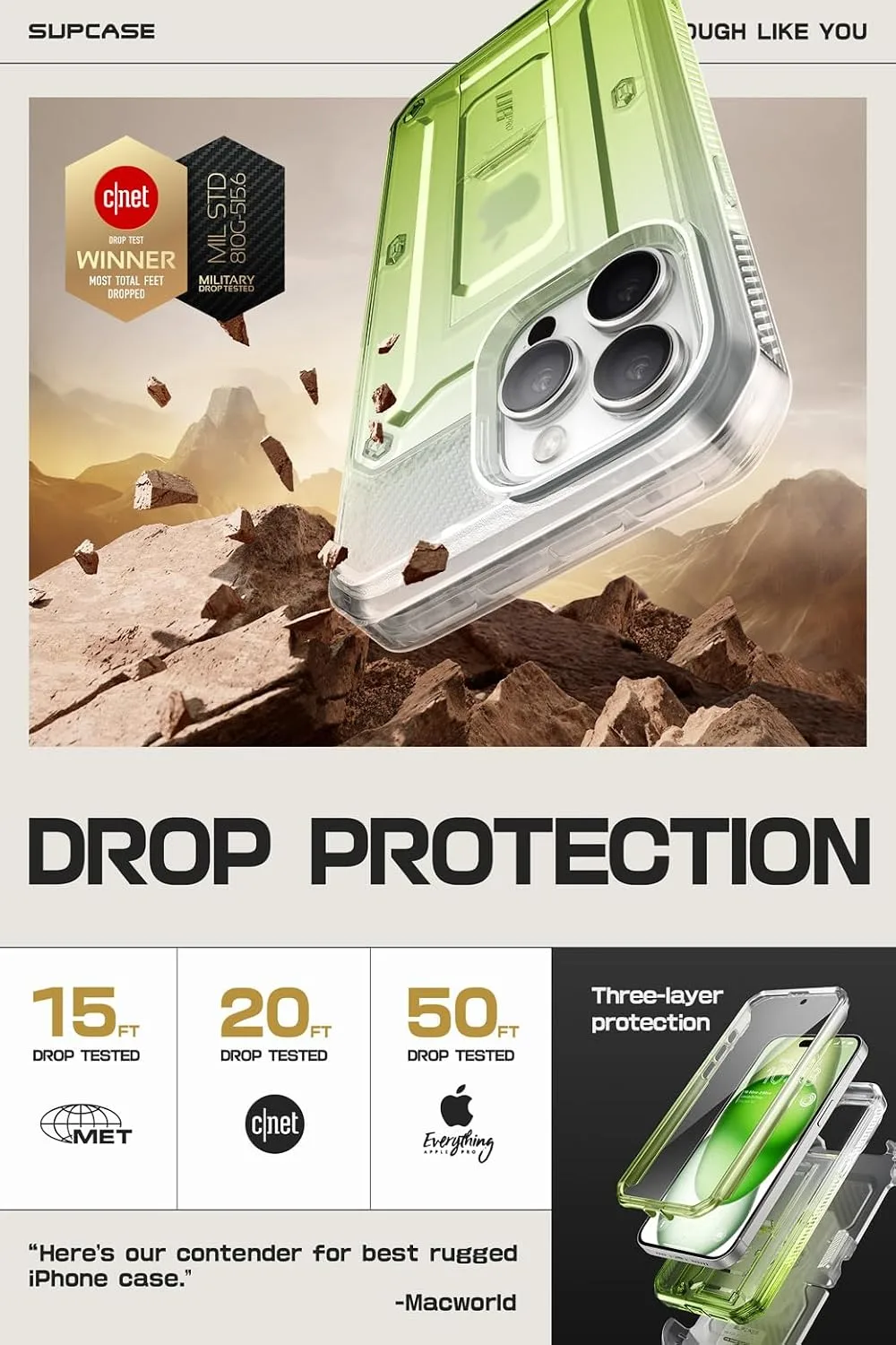 SUPCASE for iPhone 15 Pro Max Case with Stand & Screen Protector, GradGreen