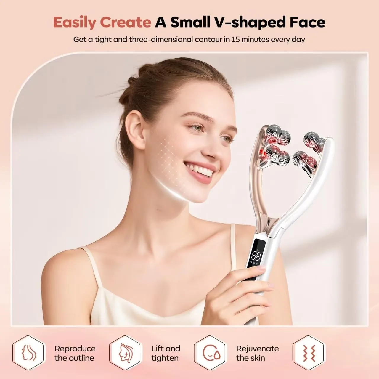Doge&Vollar Face Roller Massager, Jaw & Tmj Massager for Lymphatic Drainage, Face Sculpting Tool with Vibration & Heating, Relaxation Gift for Home & Travel Use