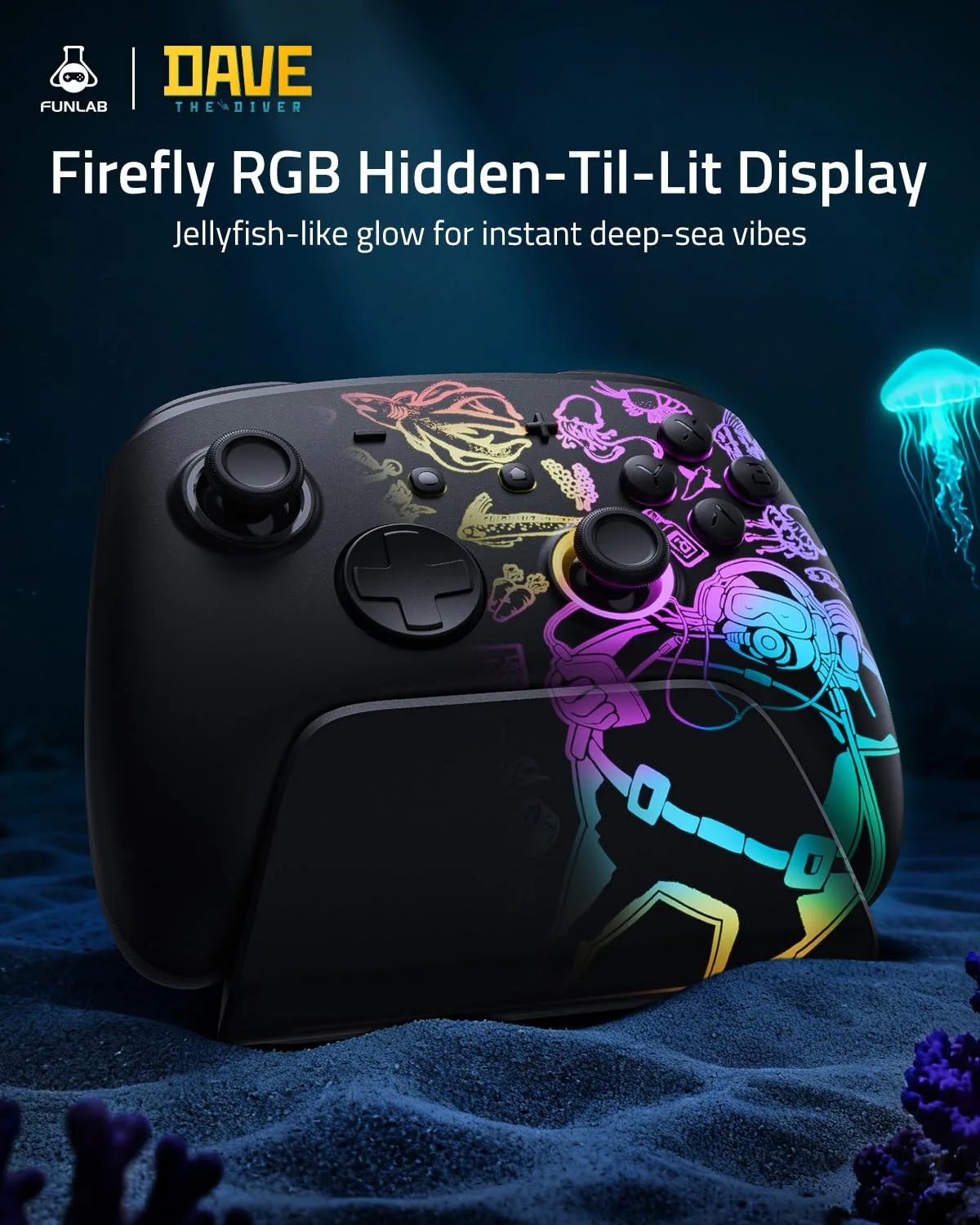 Switch 2 Pro Controller with Charging Dock FUNLAB x Dave the Diver Official Licensed - Hall Effect Sticks, Hidden-Light RGB, One-Click Wake-Up, Turbo, 2 Back Paddles, for Switch 2/OLED/PC, Collector Edition with Ocean Card