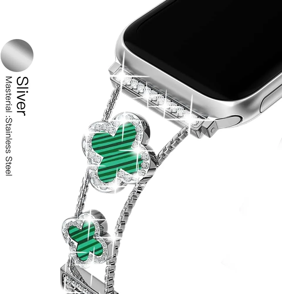 Musk-MSKR Diamond Metal Bands Add Sparkle to Your Watch For Apple Watch Series 12/11/10/9/8/7/6/5/4/3/2/SE/Ultra Clover Simple and Stylish Compatible with 38mm40mm41mm42mm44mm45mm 46mm49mm Women's Wear