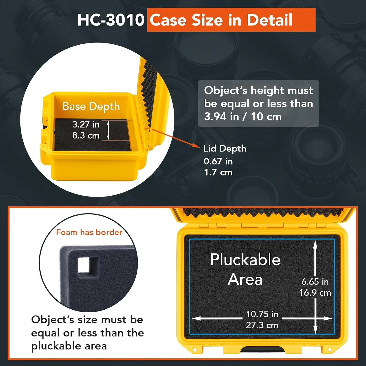 Lykus HC-3010 Waterproof Hard Case with Foam, Inner Size 10.75x6.65x3.94in