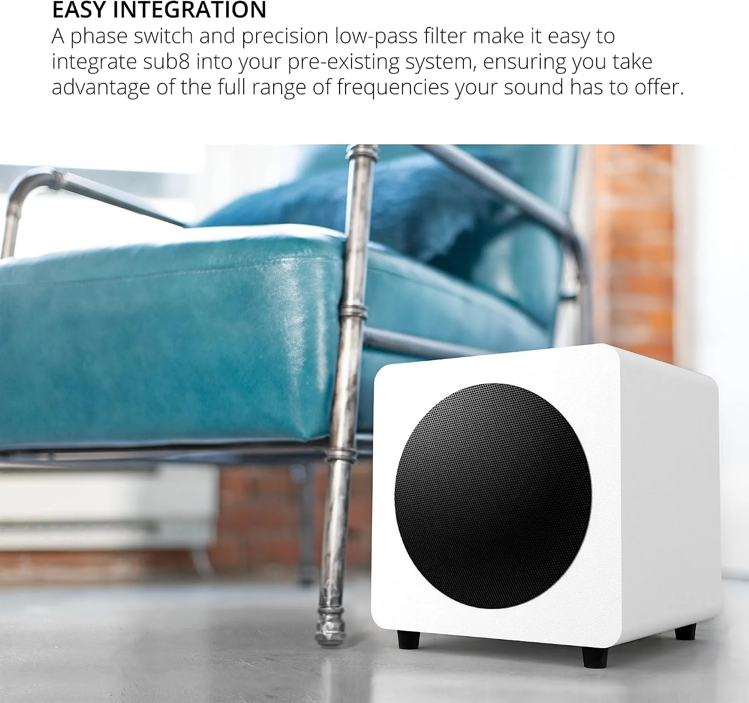 Kanto SUB8VMW Sealed Powered Subwoofer | 300W Peak Power | 8" Woofer | Matte White