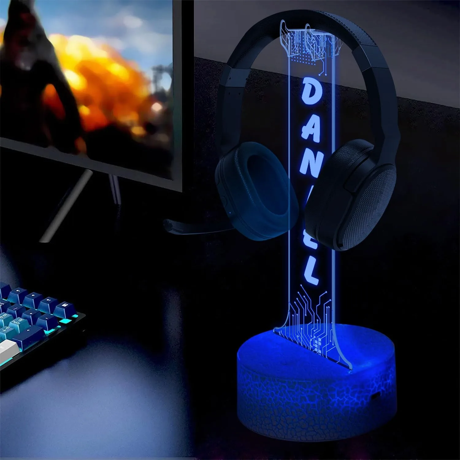 Personalized RGB LED Headphone Holder, Custom Gamertag Headset Holder with Light-Up Base, Streaming Setup Decor, Cool Xmas Gift for Gamers, Boyfriend or Him, Christmas Game Room Decor