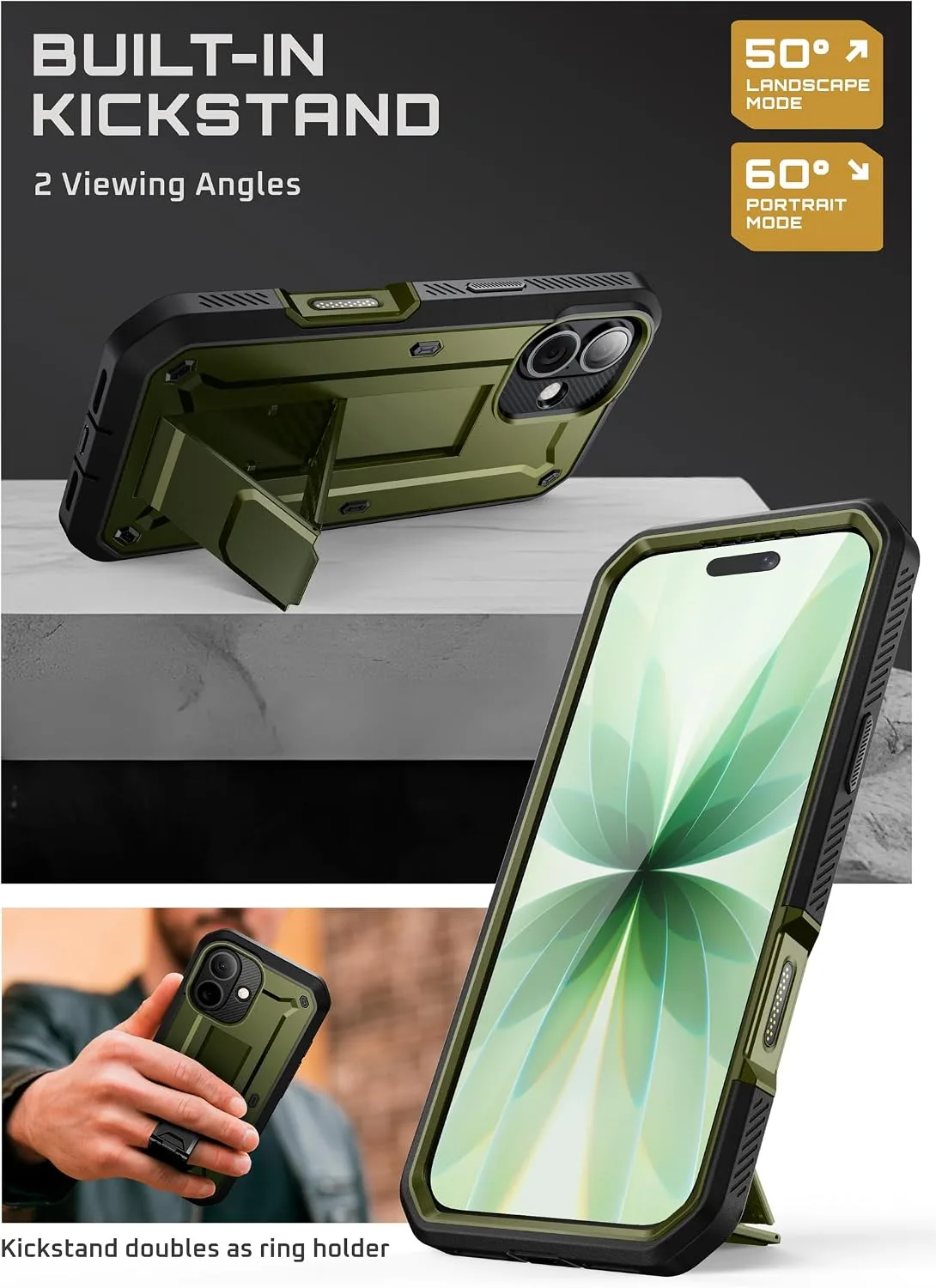 SUPCASE for iPhone 17 Case with Kickstand & Screen Protector, Green